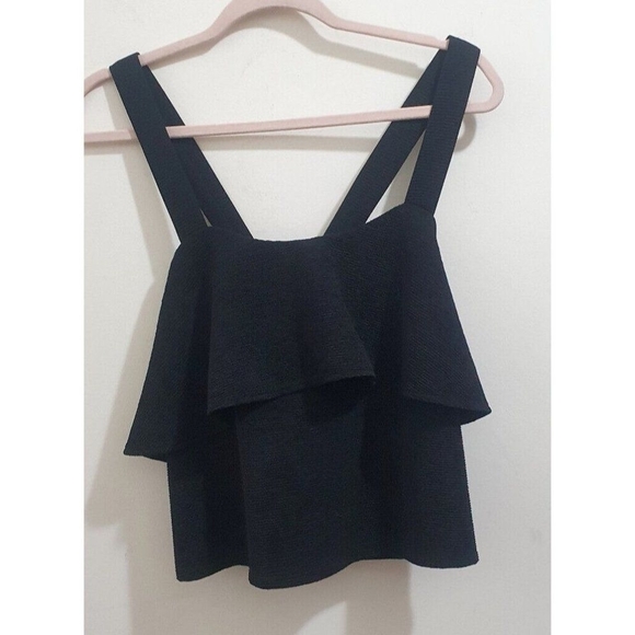 Womens TANK TOP BLACK MADEWELL TEXTURED AND TIERED RUFFLE CRISS CROSS BACK TANK - Picture 5 of 11